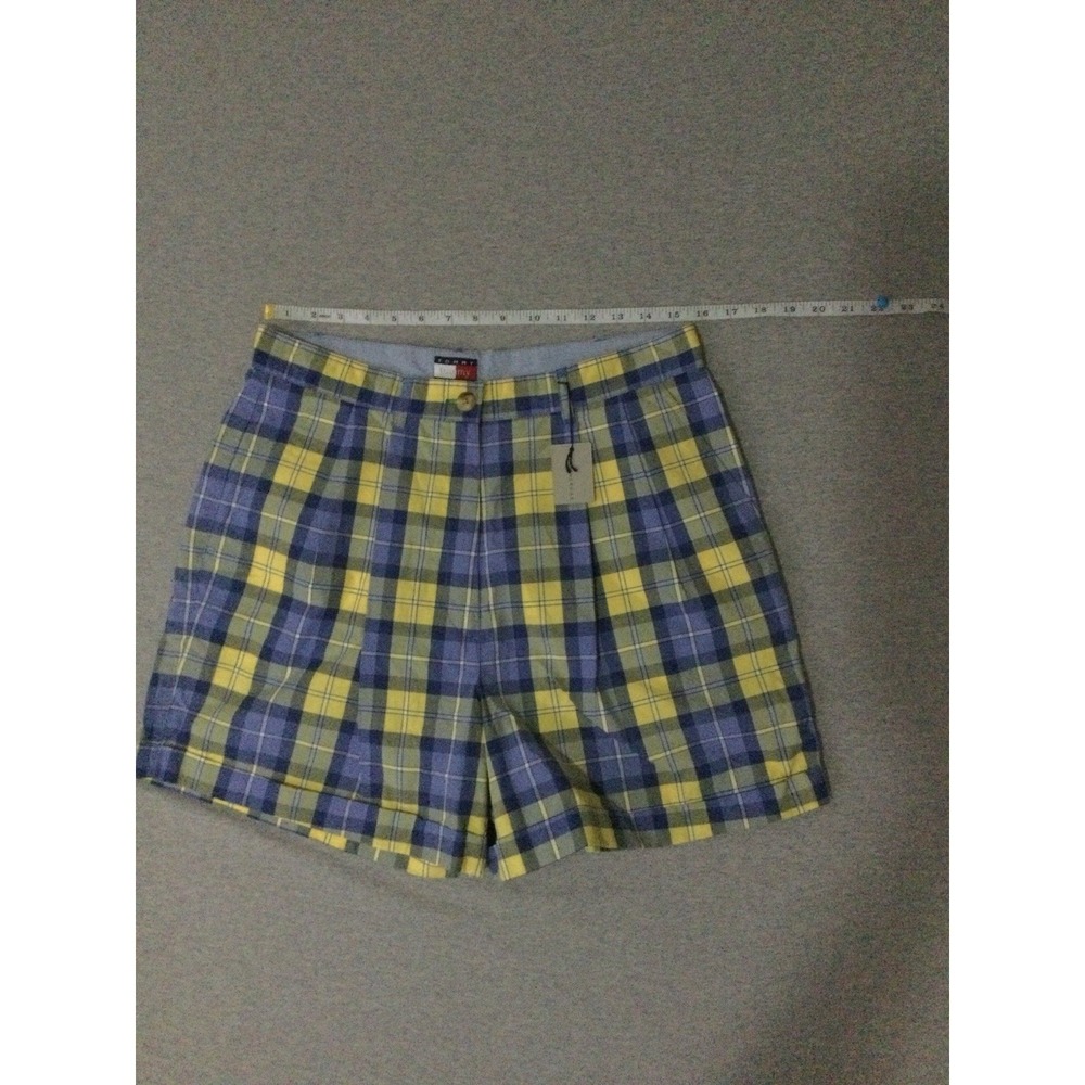 Vtg Tommy Hilfiger Plaid Shorts Womens Size 1 Blue Yellow Pleated Cotton Y2K NWT - Picture 10 of 16